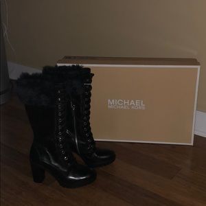 New Michael Kors Kim Black Leather/Faux Fur Boots